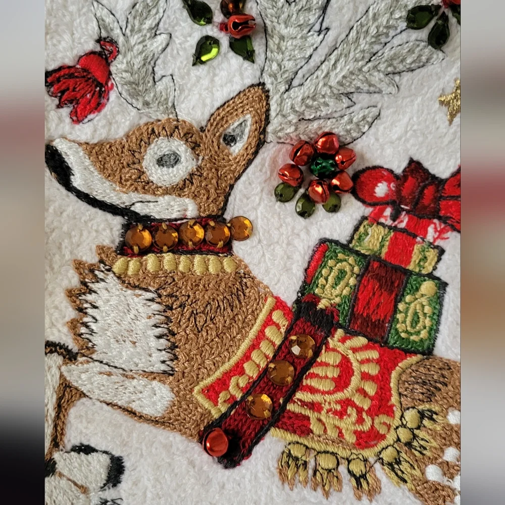 Williams Sonoma TWAS NIGHT BEFORE CHRISTMAS Reindeer Crewel Christmas Stocking